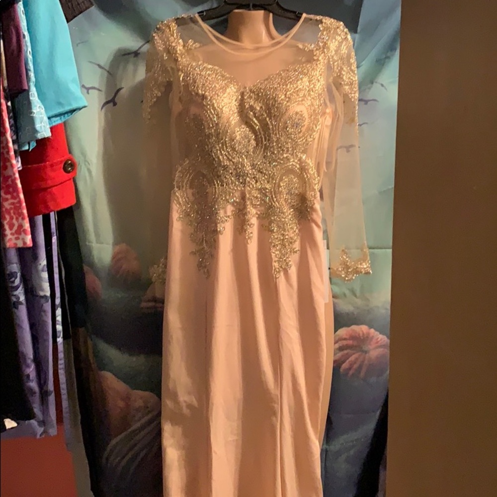 NWT Blush beaded gown with train elegant sheer 8
